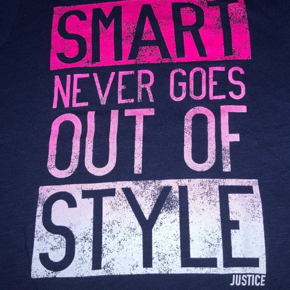 Justice Girls size 7  T-shirt. “Smart Never Goes Out of Style” - Picture 4 of 5